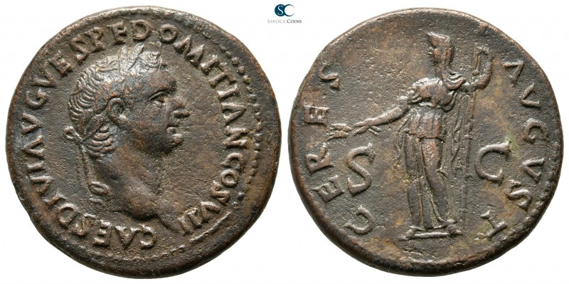 Domitian AD 81-96. Rome
As Æ

28 mm., 9,93 g.

CAES DIVI AVG VESP F DOMITIA...