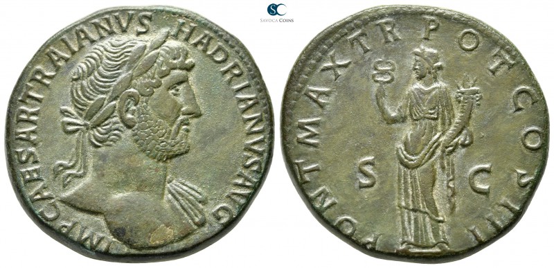 Hadrian AD 117-138. Rome
Sestertius Æ

35 mm., 27,35 g.

IMP CAESAR TRAIANV...