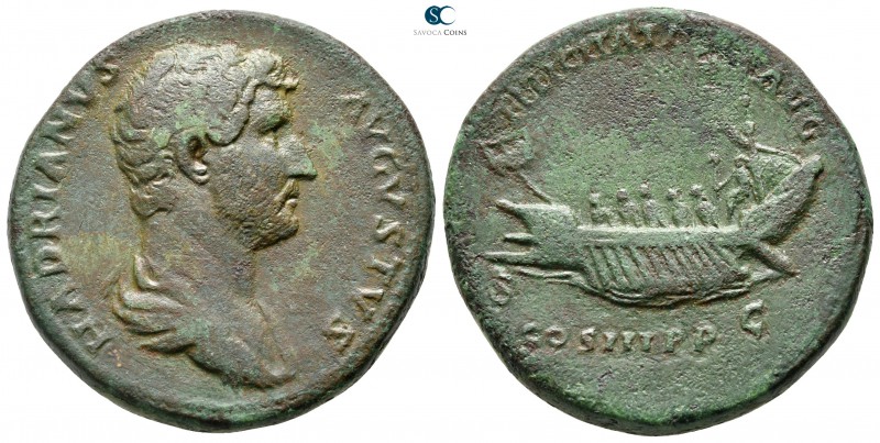Hadrian AD 117-138. Rome
Sestertius Æ

32 mm., 24,48 g.

HADRIANVS AVGVSTVS...