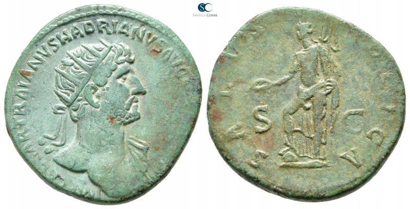 Hadrian AD 117-138. Rome
Dupondius Æ

27 mm., 10,75 g.

IMP CAESAR TRAIAN H...