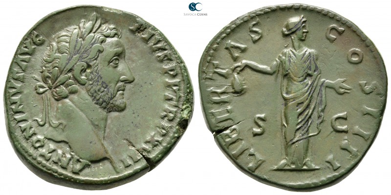 Antoninus Pius AD 138-161. Rome
Sestertius Æ

31 mm., 27,15 g.

ANTONINVS A...