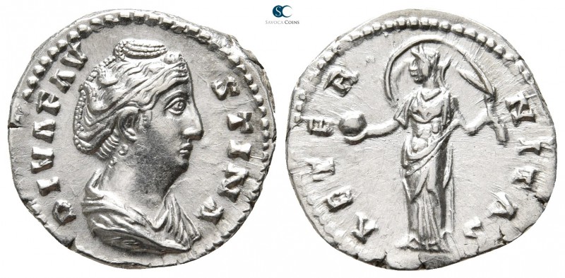 Diva Faustina I AD 140-141. Rome
Denarius AR

18 mm., 3,36 g.

DIVA FAVSTIN...