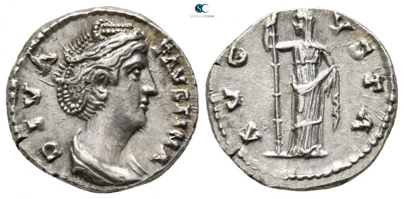 Diva Faustina I AD 140-141. Rome
Denarius AR

16 mm., 3,45 g.

DIVA FAVSTIN...