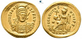 Theodosius II AD 402-450. Struck AD 443-450. Constantinople. Solidus AV