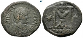 Justin I AD 518-527. Thessalonica. 1st officina. Follis Æ