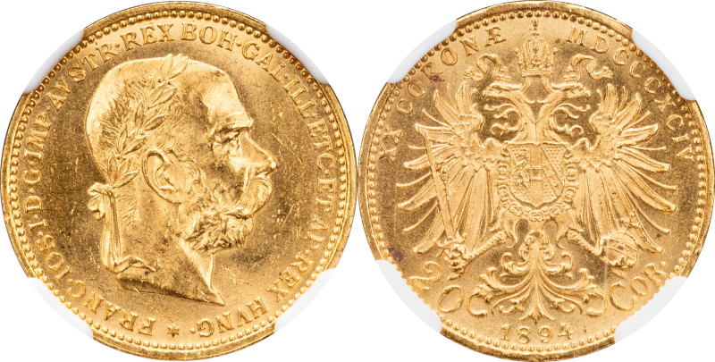 Franz Joseph I., 20 Kronen 1894, Vienna Habsburg, Franz Joseph I., 20 Kronen 189...
