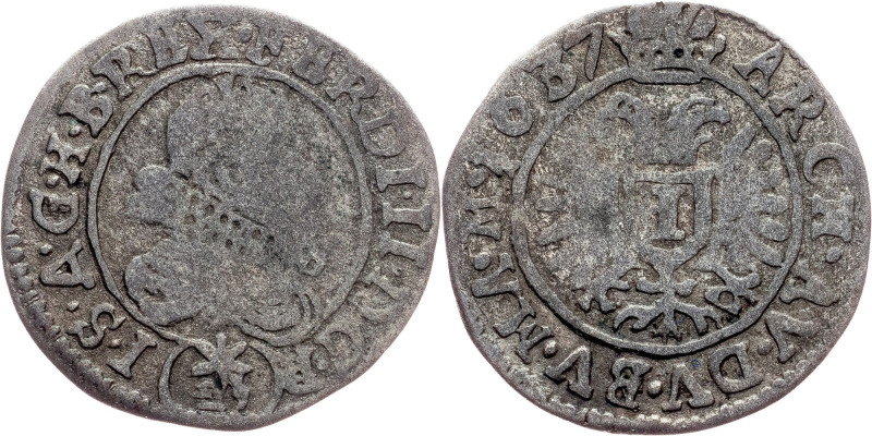 Ferdinand II., 1 Kreuzer 1637, Prague Habsburg, Ferdinand II., 1 Kreuzer 1637, P...
