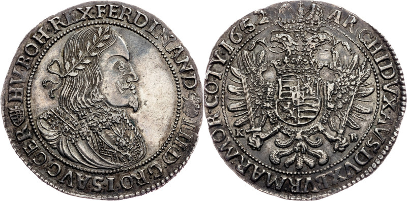 Ferdinand III., 1 Thaler 1652, KB, Kremnitz Habsburg, Ferdinand III., 1 Thaler 1...