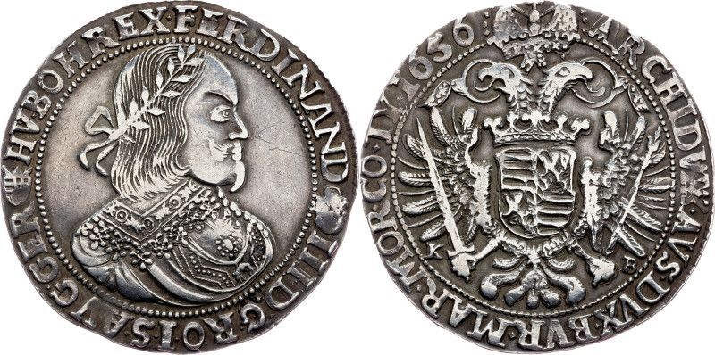 Ferdinand III., 1 Thaler 1656, KB, Kremnitz Habsburg, Ferdinand III., 1 Thaler 1...