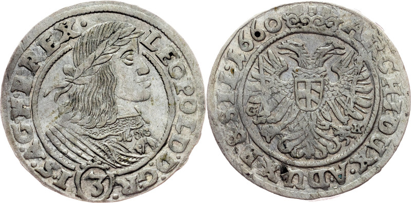 Leopold I., 3 Kreuzer 1660, GH, Breslau Habsburg, Leopold I., 3 Kreuzer 1660, GH...