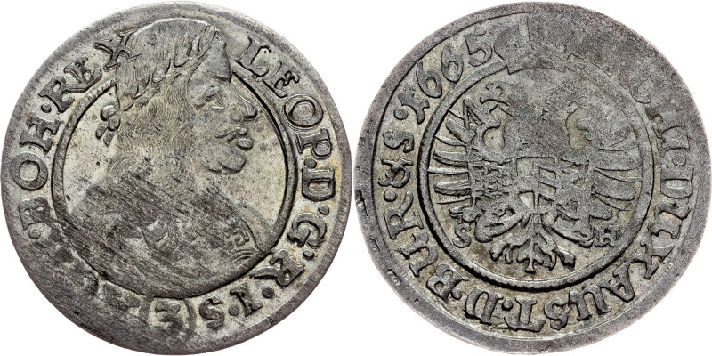 Leopold I., 3 Kreuzer 1665, SH, Breslau Habsburg, Leopold I., 3 Kreuzer 1665, SH...