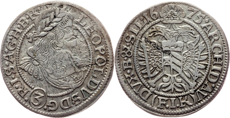 Leopold I., 3 Kreuzer 1675, FIK, Oppeln Habsburg, Leopold I., 3 Kreuzer 1675, FI...