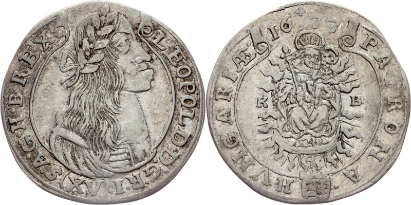 Leopold I., 15 Kreuzer 1677, KB, Kremnitz Habsburg, Leopold I., 15 Kreuzer 1677,...