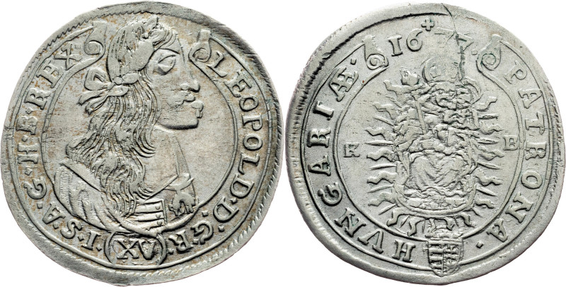 Leopold I., 15 Kreuzer 1677, KB, Kremnitz Habsburg, Leopold I., 15 Kreuzer 1677,...