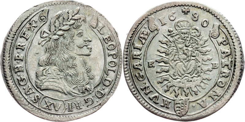 Leopold I., 15 Kreuzer 1680, Kremnitz Habsburg, Leopold I., 15 Kreuzer 1680, Kre...