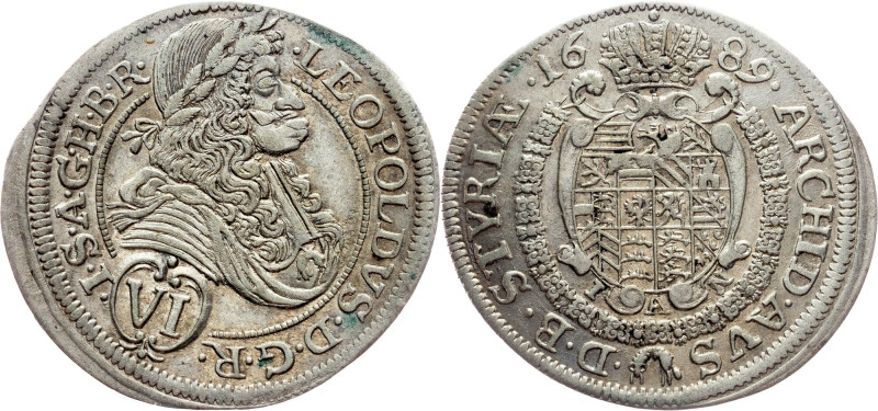 Leopold I., 6 Kreuzer 1689, Graz Habsburg, Leopold I., 6 Kreuzer 1689, Graz, 3,5...