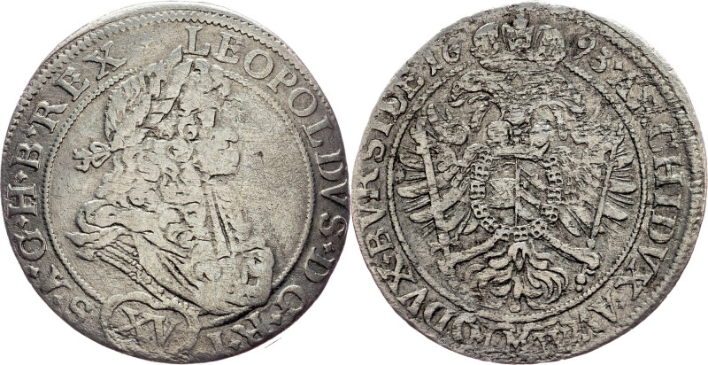 Leopold I., 15 Kreuzer 1693, MMW, Breslau Habsburg, Leopold I., 15 Kreuzer 1693,...