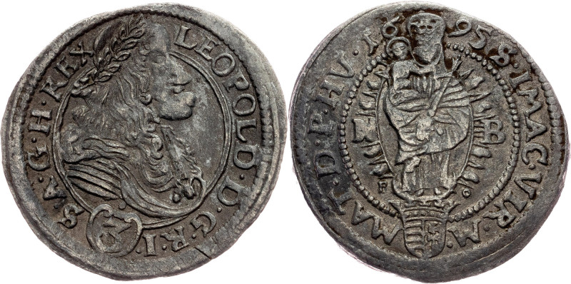 Leopold I., 3 Kreuzer 1695, NB/PO, Nagybanya Habsburg, Leopold I., 3 Kreuzer 169...