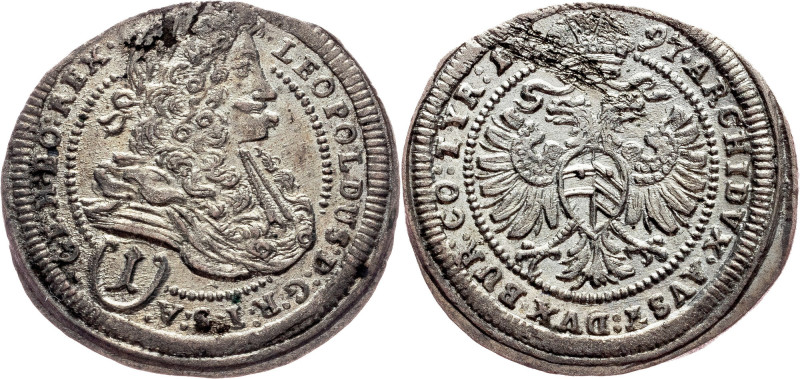 Leopold I., 1 Kreuzer 1697, Vienna Habsburg, Leopold I., 1 Kreuzer 1697, Vienna,...