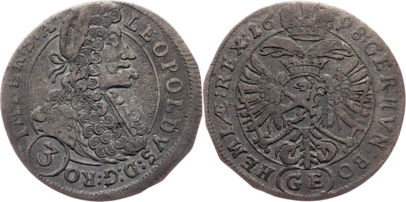 Leopold I., 3 Kreuzer 1698, GE, Prague Habsburg, Leopold I., 3 Kreuzer 1698, GE,...