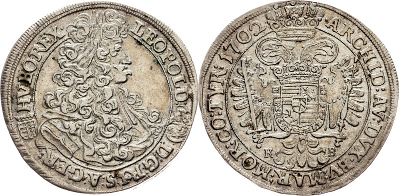 Leopold I., 1/2 Thaler 1702, KB, Kremnitz Habsburg, Leopold I., 1/2 Thaler 1702,...