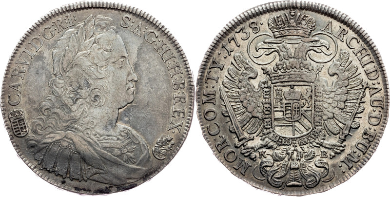 Charles VI., 1 Thaler 1738, KB, Kremnitz Habsburg, Charles VI., 1 Thaler 1738, K...