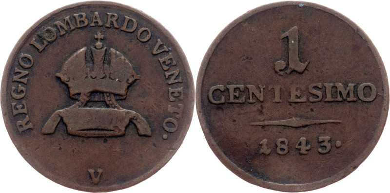 Italy, 1 Centesimo 1843, V Italy, Kingdom of Lombardy-Venetia, Ferdinand V., 1 C...