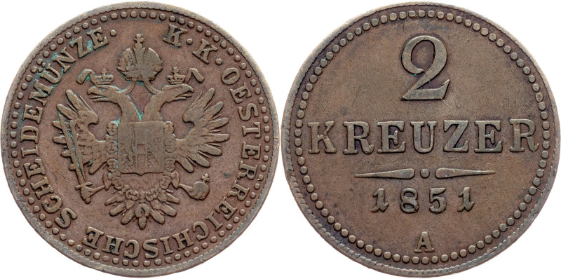 Franz Joseph I., 2 Kreuzer 1851, Vienna Habsburg, Franz Joseph I., 2 Kreuzer 185...