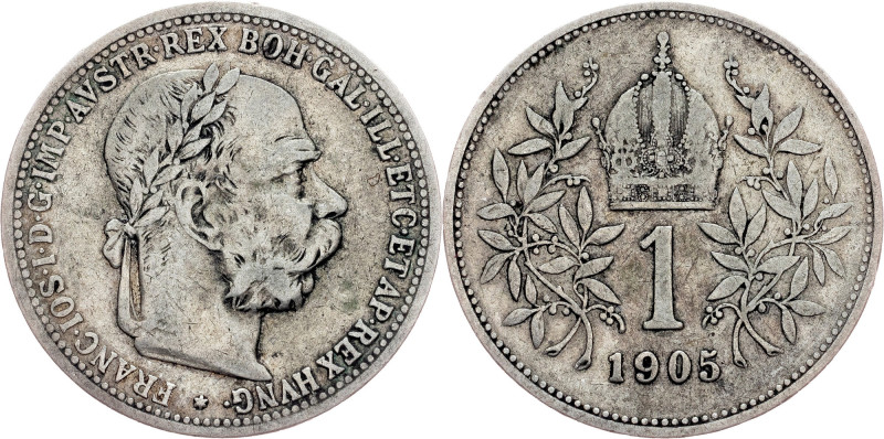 Franz Joseph I., 1 Krone 1905, Vienna Habsburg, Franz Joseph I., 1 Krone 1905, V...