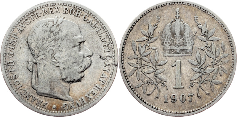 Franz Joseph I., 1 Krone 1907, Vienna Habsburg, Franz Joseph I., 1 Krone 1907, V...