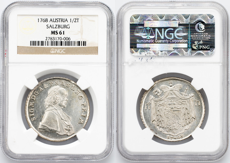 Coins, 1/2 Thaler 1768 Salzburg, 1/2 Thaler 1768, Ag, mint luster, TOP POP; NGC ...