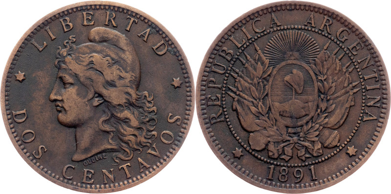Argentina, 2 Centavos 1891, Buenos Aires Argentina, Federal Republic, 2 Centavos...