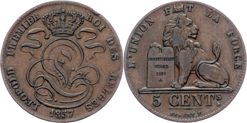 Belgium, 5 Centimes 1857, Brussels Belgium, Leopold I., 5 Centimes 1857, Brussel...