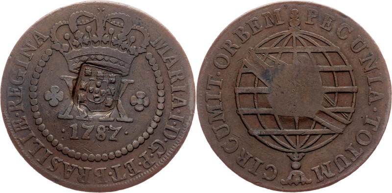 Brazil, 20 Reis 1787 Brazil, Cobre, 20 Reis 1787, LMB C314; VF

Grade: VF