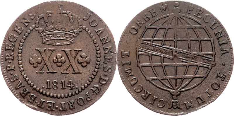 Brazil, 20 Reis 1814 Brazil, Cobre, 20 Reis 1814, LMB C432; EF

Grade: EF