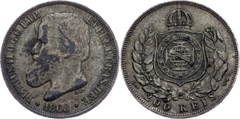 Brazil, 200 Reis 1868 Brazil, 200 Reis 1868, Ag, LMB P628, toned; VF

Grade: V...