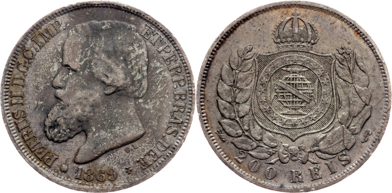 Brazil, 200 Reis 1869 Brazil, 200 Reis 1869, Ag, LMB P629, Beautiful toning, rem...