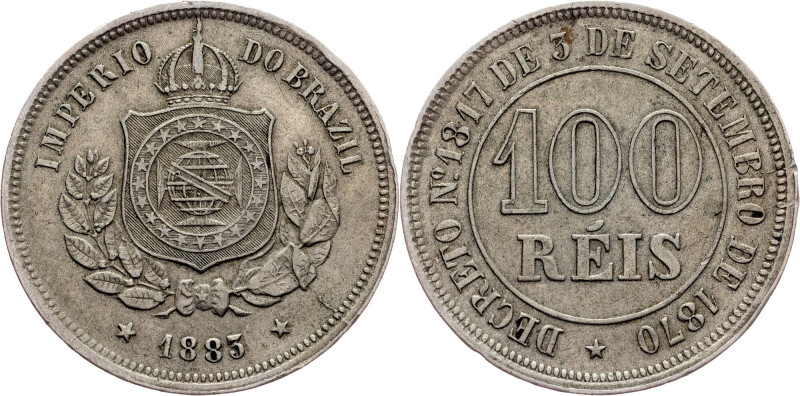 Brazil, 100 Réis 1883, Rio de Janeiro Brazil, Peter II. the Magnanimous, 100 Réi...