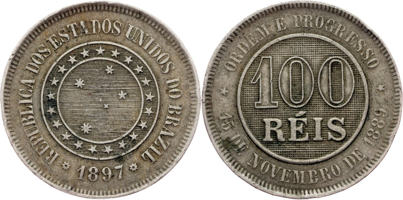 Brazil, 100 Réis 1897, Rio de Janeiro Brazil, Republic of the United States of B...