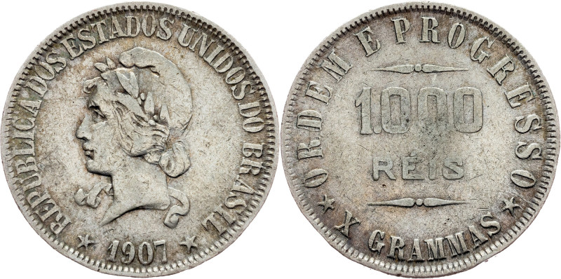 Brazil, 1000 Reis 1907 Brazil, 1000 Reis 1907, Ag, LMB P687; VF

Grade: VF