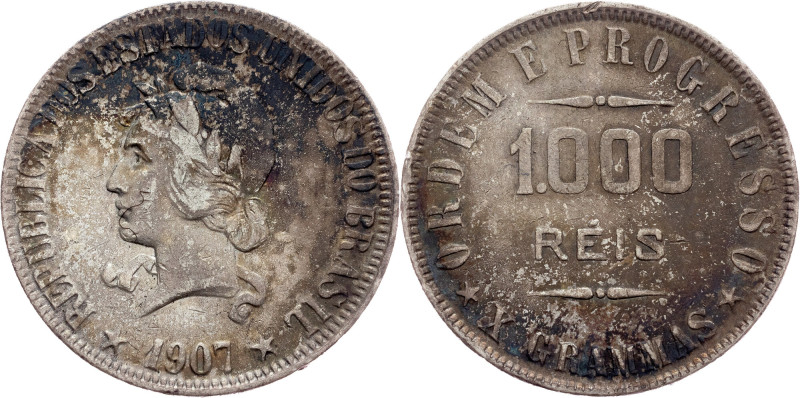 Brazil, 1000 Reis 1907 Brazil, 1000 Reis 1907, Ag, LMB P687; VF+

Grade: VF+