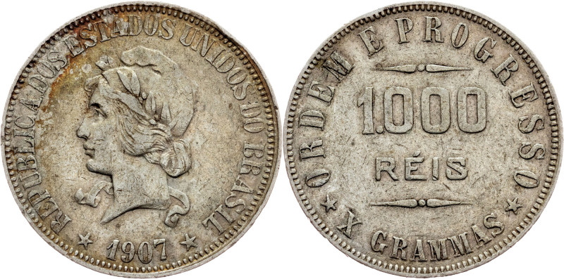 Brazil, 1000 Reis 1907 Brazil, 1000 Reis 1907, Ag, LMB P687; VF

Grade: VF