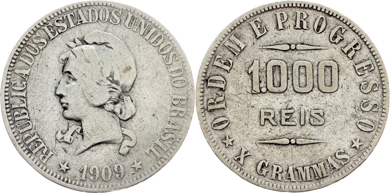 Brazil, 1000 Reis 1909 Brazil, 1000 Reis 1909, Ag, LMB P689; F

Grade: F