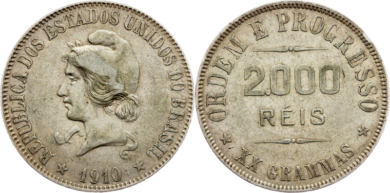 Brazil, 2000 Reis 1910 Brazil, 2000 Reis 1910, Ag, LMB P698; VF

Grade: VF