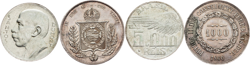 Brazil, 1000 Réis, 5000 Réis 1860, 1936 Brazil, 1000 Réis, 5000 Réis 1860, 1936,...