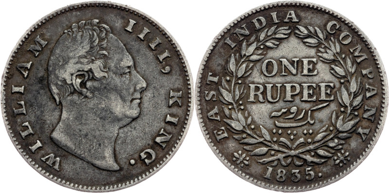 British India, 1 Rupee 1835 British India, 1 Rupee 1835, Ag, KM# 450, Toned; VF...