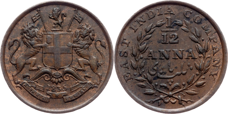 British India, 1/12 Anna 1835 British India, 1/12 Anna 1835, KM# 445, remains of...