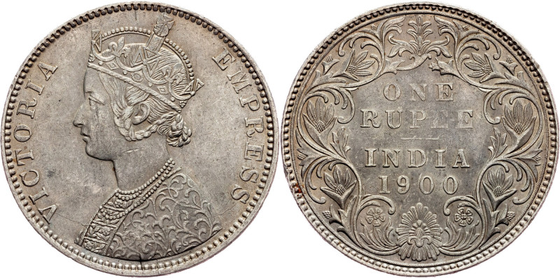 British India, 1 Rupee 1900 British India, 1 Rupee 1900, KM# 492, remains of min...