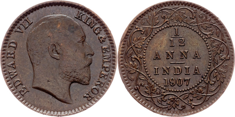 British India, 1/12 Anna 1907, Calcutta British India, Edward VII., 1/12 Anna 19...