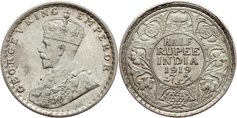 British India, 1/2 Rupee 1919, Bombay British India, 1/2 Rupee 1919, Bombay, KM#...